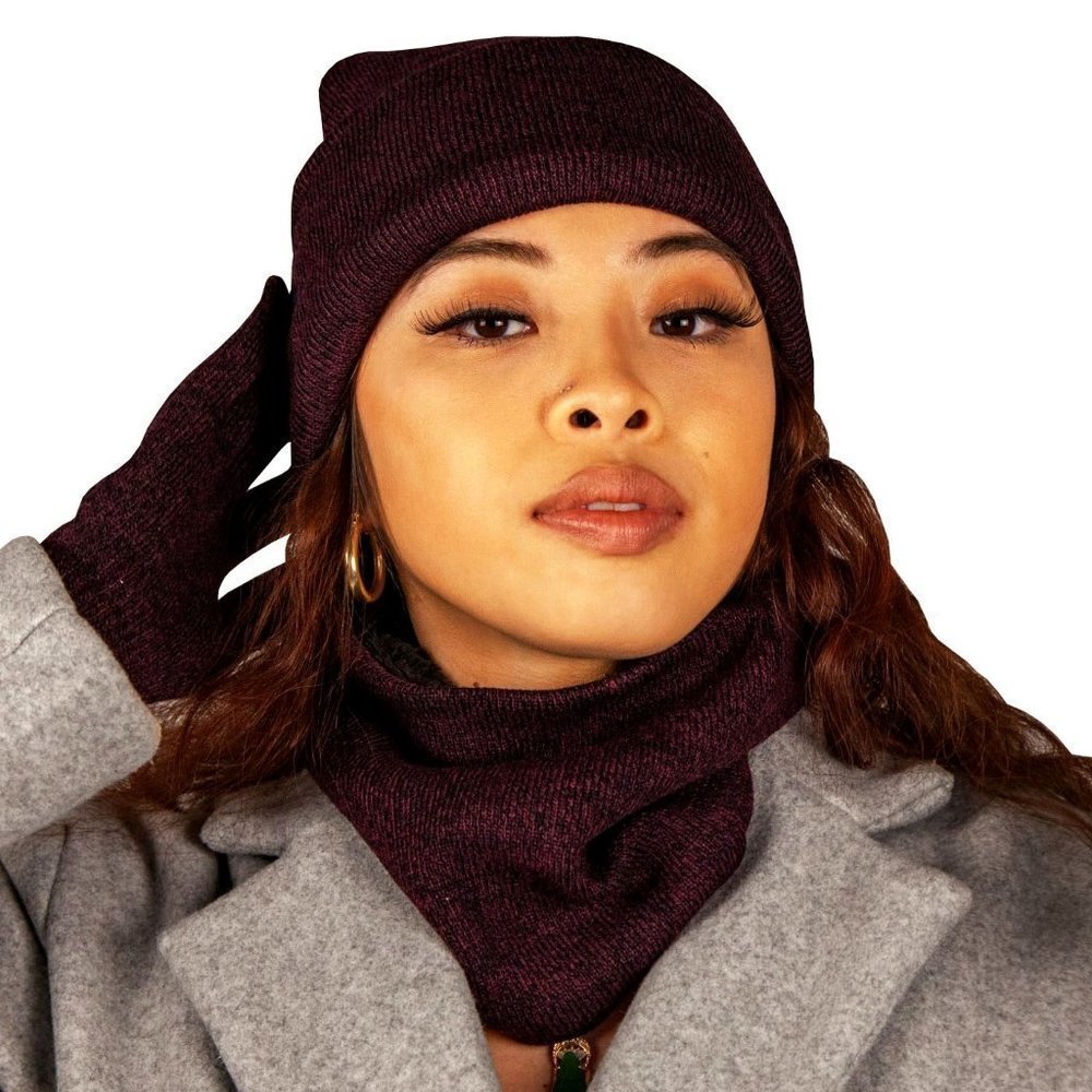 Wine Red 3pc set Winter  Hat, Scarf and Glove set. New   Women M - Picture 6 of 6